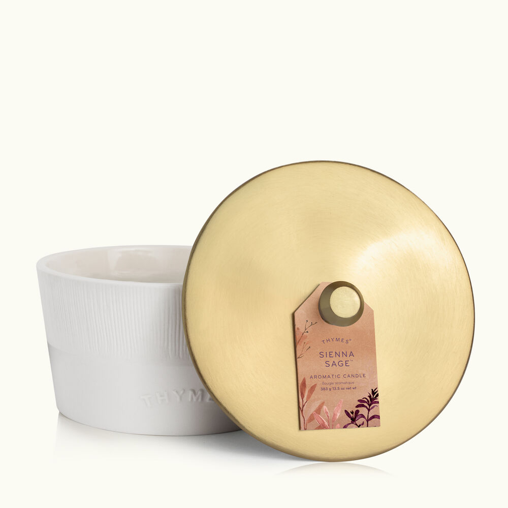 Thymes Sienna Sage 3-Wick Statement Candle Lid Off image number 3